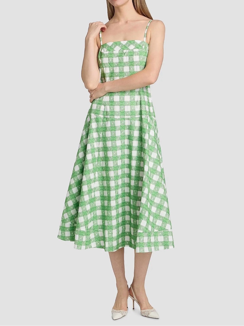 Rosie Assoulin Green and White Gingham Midi Dress
